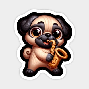 Dog Playing Saxophone Pug Magnet