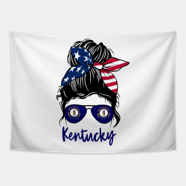 Kentucky girl Messy bun , American Girl , Kentucky Flag Tapestry by JayD World