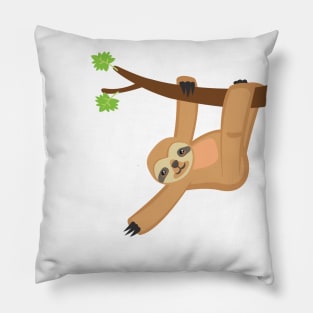 Cute Kawaii Sloth on a tree Kid Design Pillow