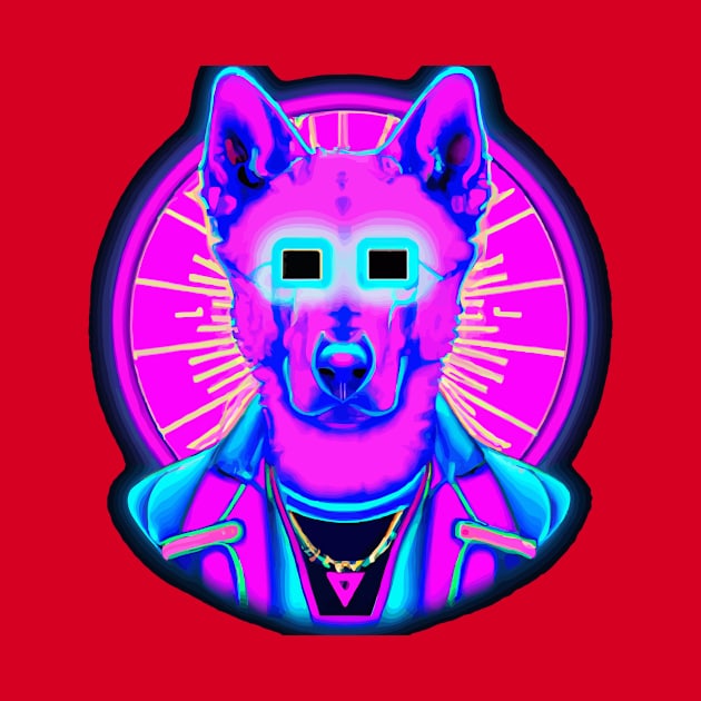 Akbash Vintage Retro Cyberpunk Dog Illustration by Furrban