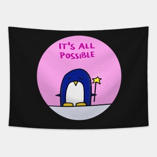 It's all possible - penguin with magic wand Tapestry