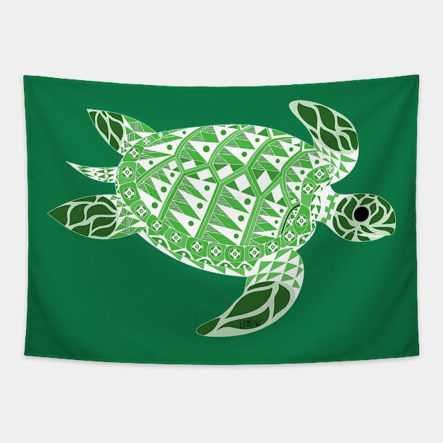 jade mexican caribbean carey turtle tortoise in ecopop floral wallpaper Tapestry by jorge_lebeau