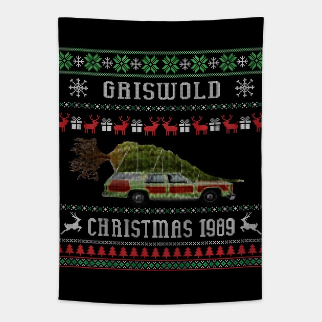 Griswold Christmas 1989 Ugly Sweater Tapestry by Alema Art