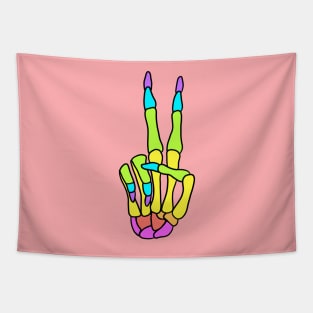 Rainbow Peace Sign Skeleton Hand Tapestry