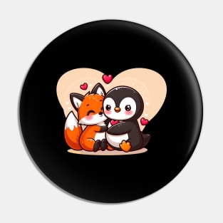 Cute penguin hugs fox Pin