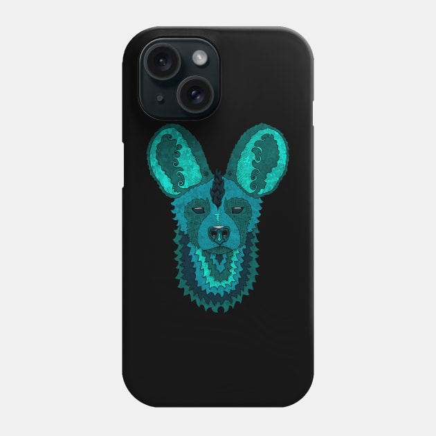 African Wild Dog - Teal Phone Case by pelibeli