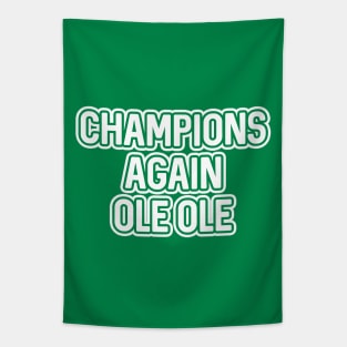 CHAMPIONS AGAIN OLE OLE, Glasgow Celtic Football Club White And Green Layered Text Tapestry