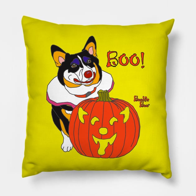 Bookie Boo the Corgi Clown - Boo! Pillow by LeiaPowellGlass