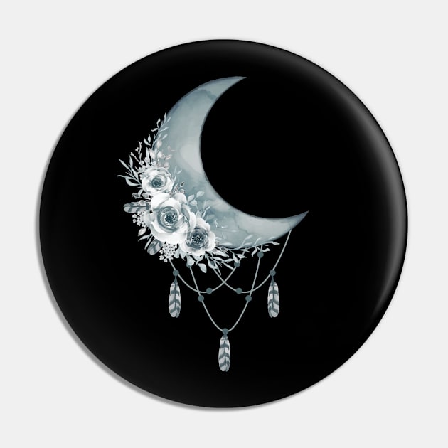 Moon Dream Catcher Flowers Gift Idea Pin by Macphisto Shirts