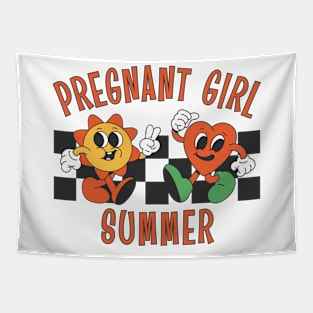 Pregnant Girl Summer, Mom to Be Baby Announcement Tapestry