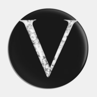 V in Roman White Marble Latin Alphabet Letter Sticker Pin