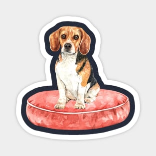 Cute Beagle on a Red Bed Magnet