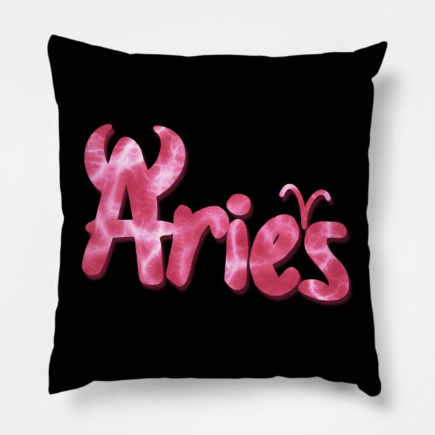 Viva Magenta Aries Zodiac Sign Pillow by Diaverse Illustration