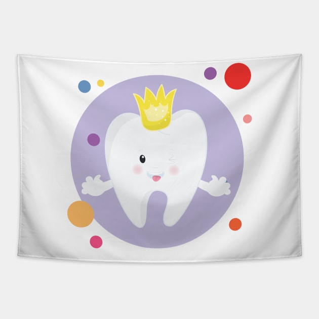 Queen King Shiny Clean Cute Kawaii Tooth Tapestry by The Little Store Of Magic