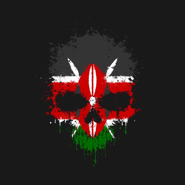 Chaotic Kenyan Flag Splatter Skull by jeffbartels