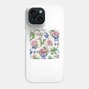 Peonies and chinoiserie jars pattern Phone Case