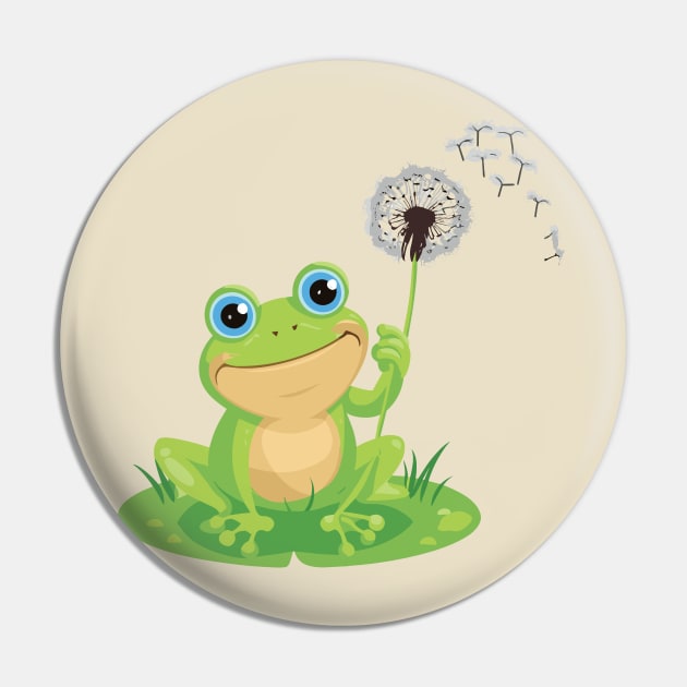 Frog with Dandelion Flower Pin by NAM Illustration