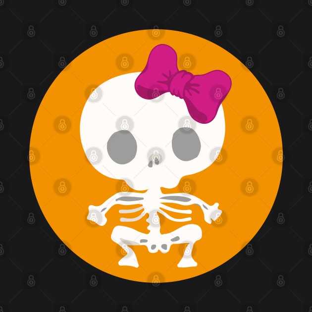 Kawaii skeleton cute pink bow orange day of the dead by T-Mex