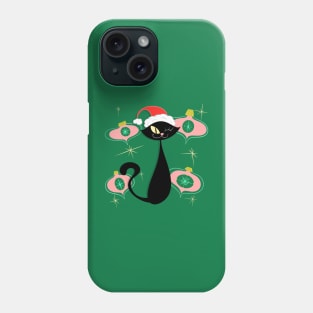 Black Cat with Pink Ornaments Christmas MCM Cartoony Phone Case