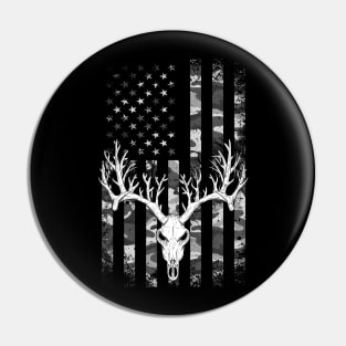 Buck Deer Hunting American Camouflage USA Flag Pin