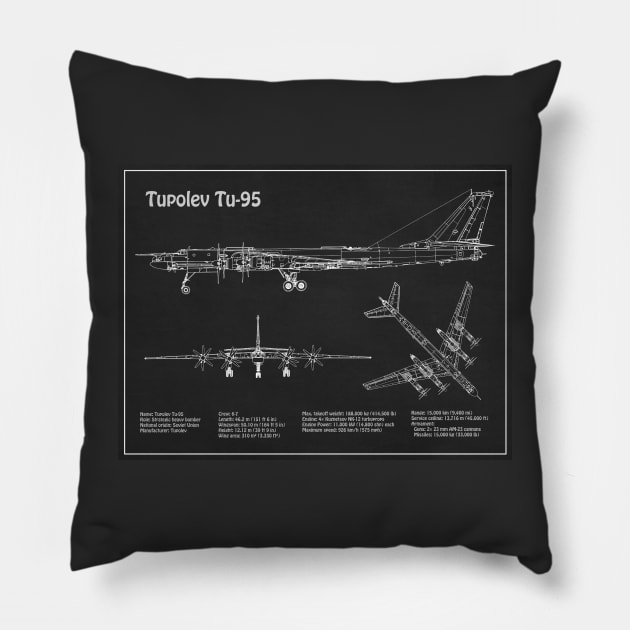 Tupolev Tu-95 Bear Bomber - PD Pillow by SPJE Illustration Photography