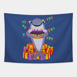 HAPPY BIRTHDAY SHARK CAKE Tapestry