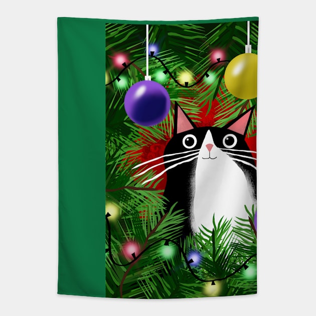 The Cat and the Christmas Tree Tapestry by Scratch