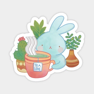 Cute Rabbit Loves Tea | Kawaii Handmade Illustration | By Atelier Serakara Magnet