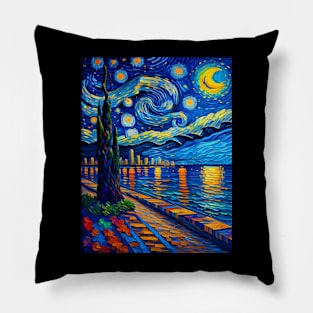 Miami beach at starry night Pillow