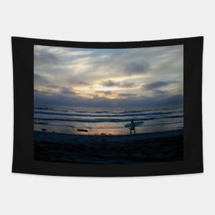 Ocean Beach Surfer at Sunset Tapestry