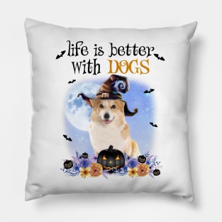 Corgi Witch Hat Life Is Better With Dogs Halloween Pillow