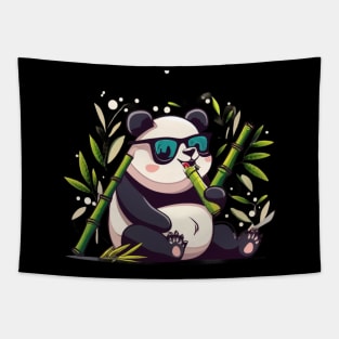 cute Panda Eating Bamboo Wear sanglasses Tapestry