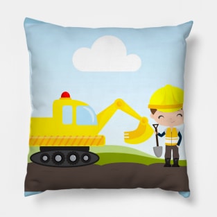 Construction Boy with shovel Pillow