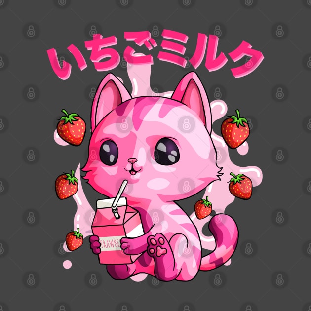 Kawaii Strawberry Milk Cat Japanese Chibi Kitten Gift by Blink_Imprints10