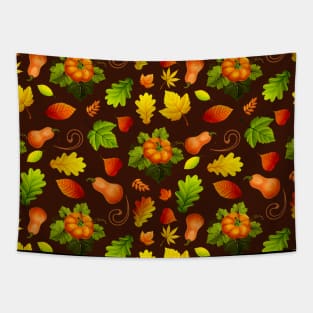 Autumn Leaves and Pumpkins Pattern Tapestry