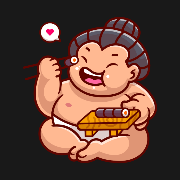 Cute Sumo Eating Sushi Cartoon by Catalyst Labs