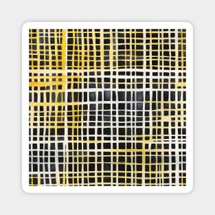 Abstract yellow black and white grid pattern Magnet