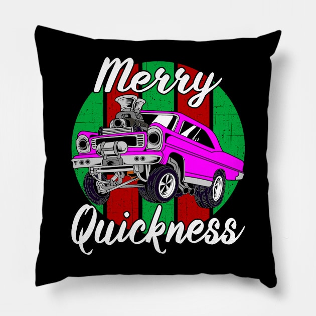 Merry Quickness Funny Christmas Vintage Hotrod Muscle Car Pillow by CharJens