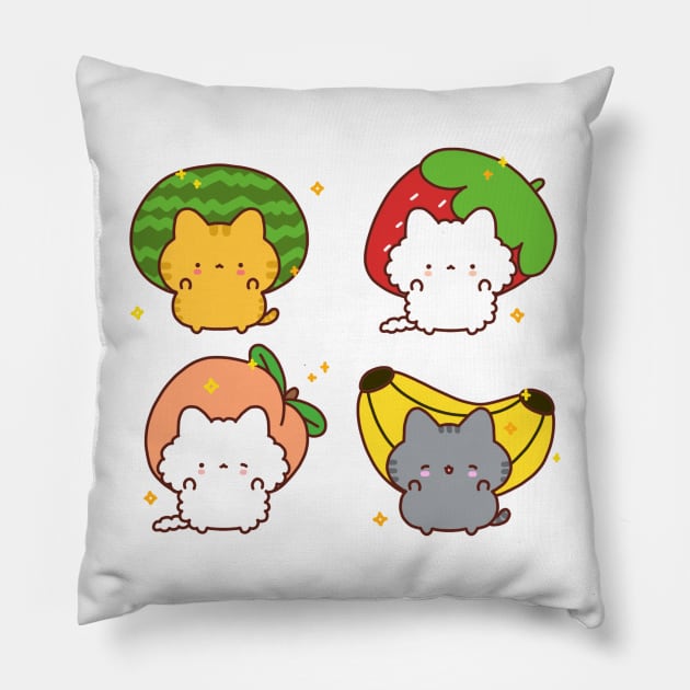 Cats And Fruit Hats Pillow by GeraldineDraws