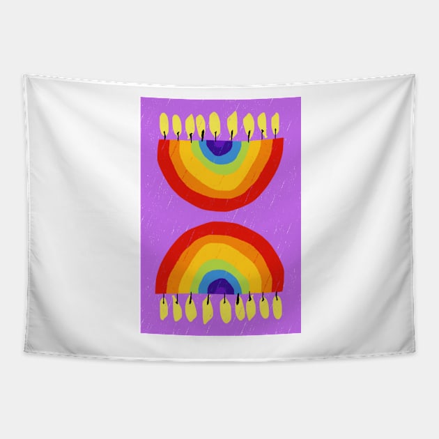 Rainbow Chanukiah Lilac Print Tapestry by TillaCrowne