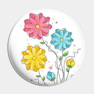 Watercolor pink, yellow blue and green flower  pattern Pin