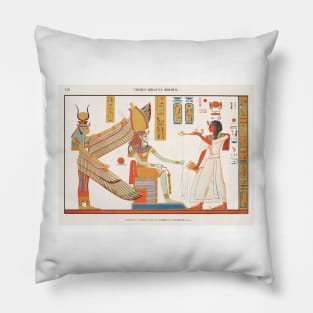 Painting of a scene from the tomb of Ramses IV, book plate from Champollion Pillow