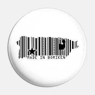 Puerto Rico Map Made in Boriken Symbols Barcode Black Design Pin