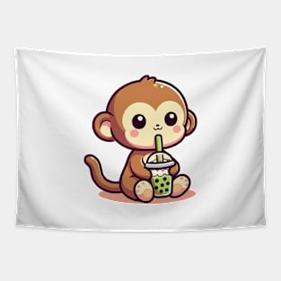 adorable baby monkey green boba Tapestry