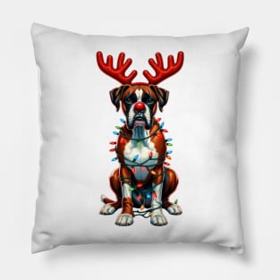 Christmas Red Nose Boxer Dog Pillow