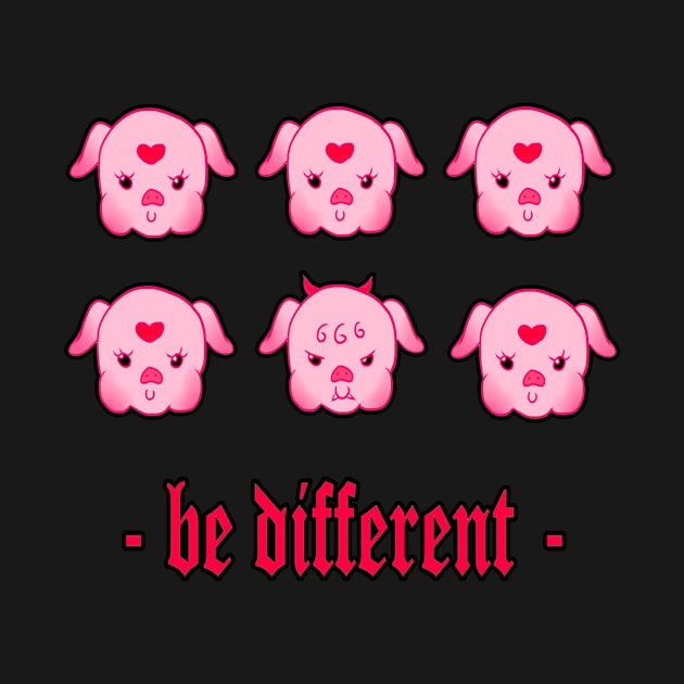 Satanic cute pig "be different" by Demonic cute cat