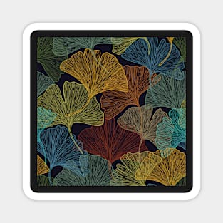 Colorful Ginkgo leaves drawing on black background Magnet