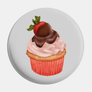 Cupcake with buttercream and a strawberry covered in chocolate on top Pin