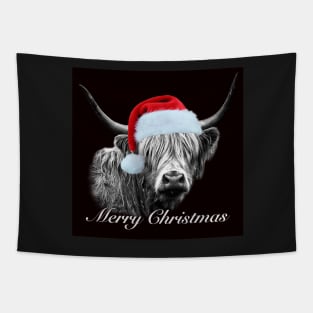 Christmas Highland Cow Portrait Tapestry