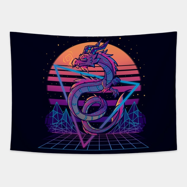 RetroWave Dragon Aesthetic Tapestry by TechraNova